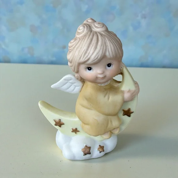 Vintage Lefton Christopher Collection Paradise Bound Angel Moon Figurine - Picture 2 of 5